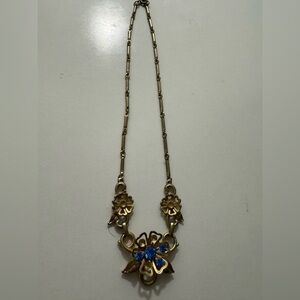 Vintage Coro Gold Toned Flower Rhinestone Necklace *READ*